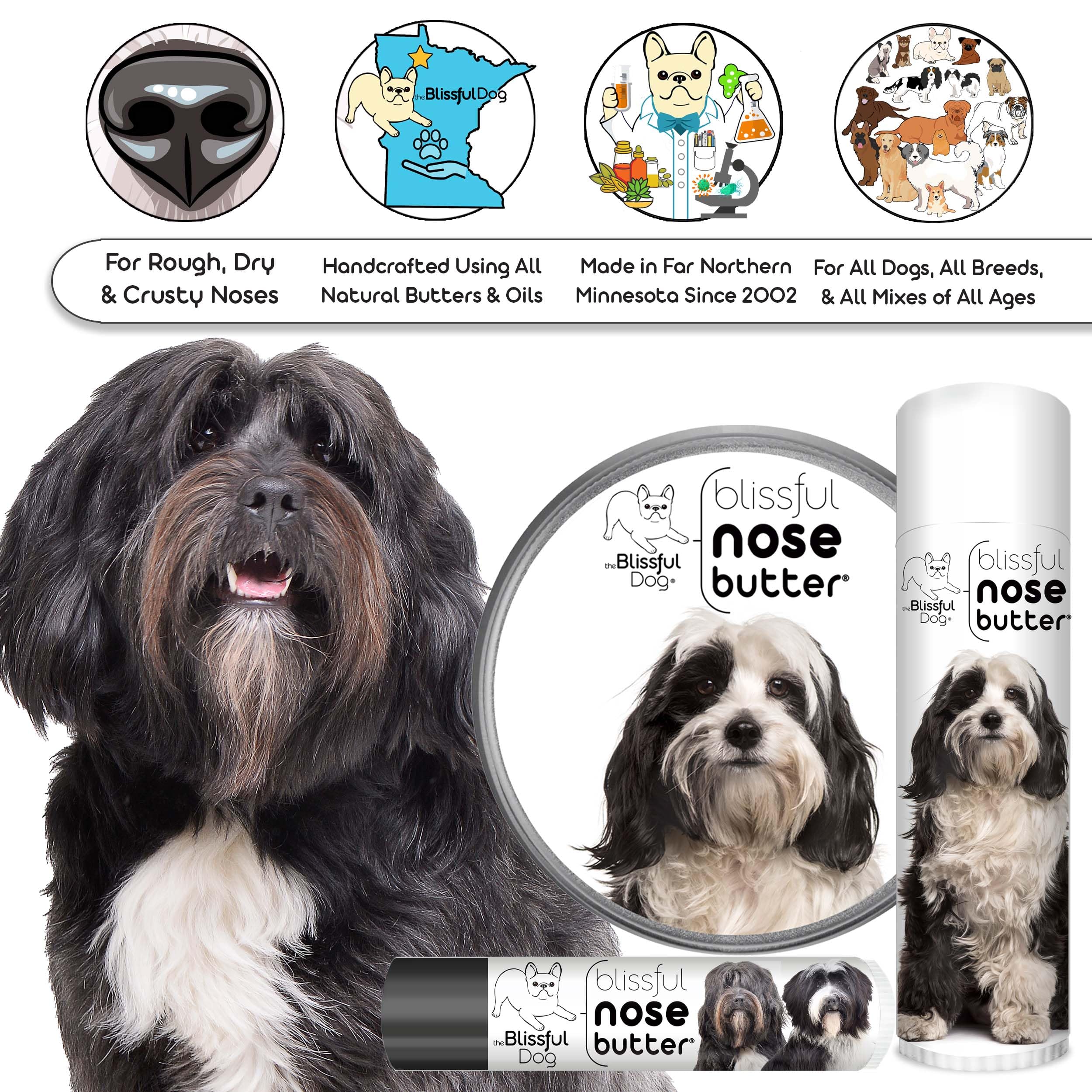 The Blissful Dog Tibetan Terrier Unscented Nose Butter - Dog Nose Butter, 8 Ounce